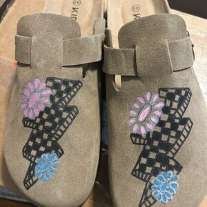 Hand Burned painted Suede Slip-On Slides